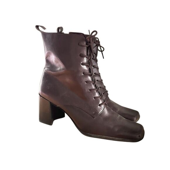 Nine West Womens Sz 8 Brown Chunky Leather Square Toe Boots Y2K Whimsigoth Witch - Picture 1 of 12